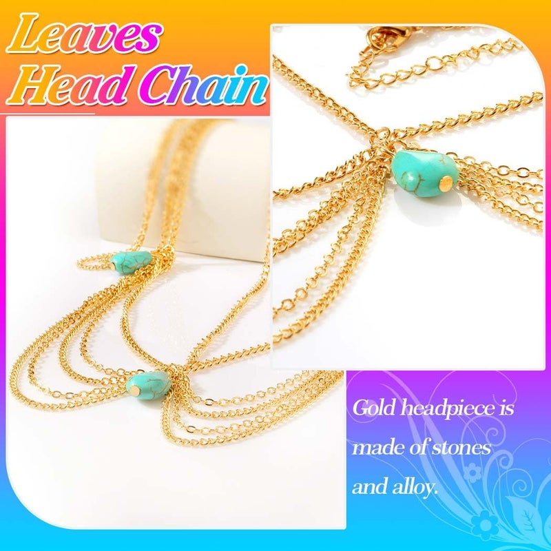 Barogirl Gold Head Chain Jewelry Turquoise Headpiece Boho Hair Chain for Women and Girls - Image 4